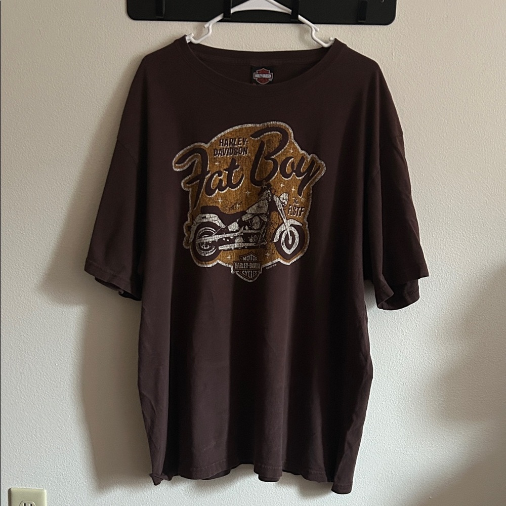 Harley-Davidson Fat Boy FLSTF Model Graphic Brown T Shirt ..3X